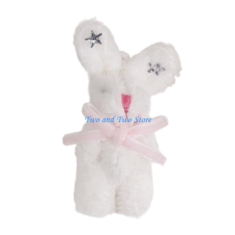 HX6F DIY Toy Doll with Bowknot and Star Rabbit Doll Stuffed DIY Accessories Soft Rabbit Keychain Pendant for Crafts