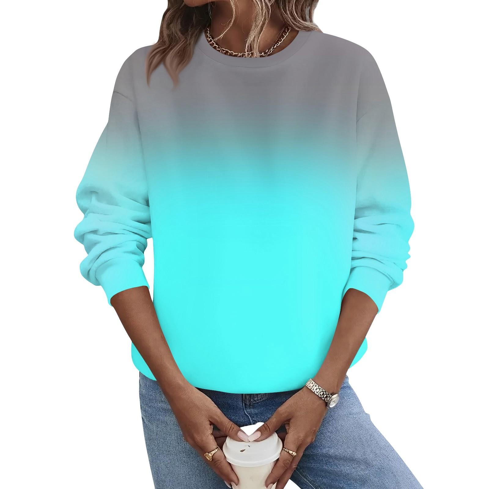 

Женская осенне-зимняя повседневная толстовка с круглым вырезом и длинным рукавом с принтом XL циан