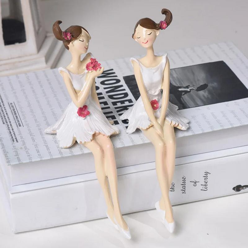 Girl Figurines Decor Resin Craft Statues Sculpture 2Pieces Girl Table Decor Elegant Small Figurines Ornaments Hand-Painted Home