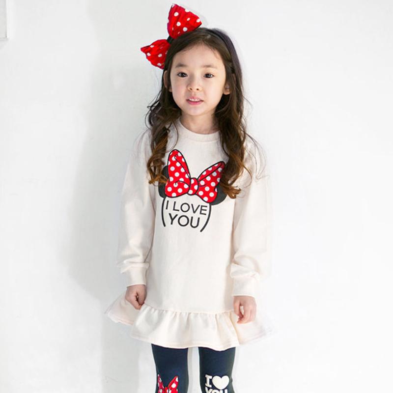 Kids Clothing Set Spring Autumn Cartoon Bow Knot Long Sleeve Cotton Shirt+Leggings 2Pcs Suit For 3-8 Years Girls Casual Outfit
