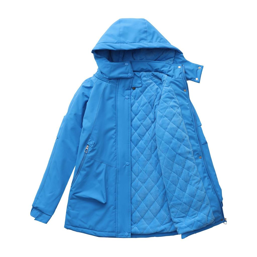 Women’s Warm Windcheaters Detachable Hooded Fleece Lined Zipper Coats Windproof Parka Outdoor Hiking Mountaineering Jackets