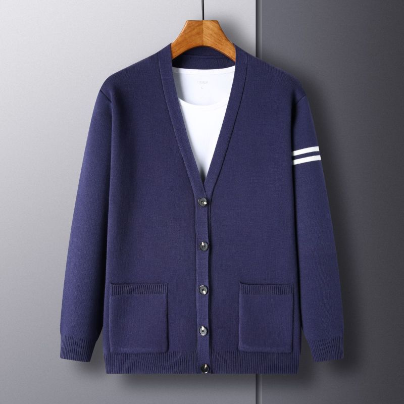 Мужская куртка-кардиган новый повседневный свитер с длинными рукавами и цветными блоками вязаный повседневный мужской свитер XXXXL фиолетовый 3980₽