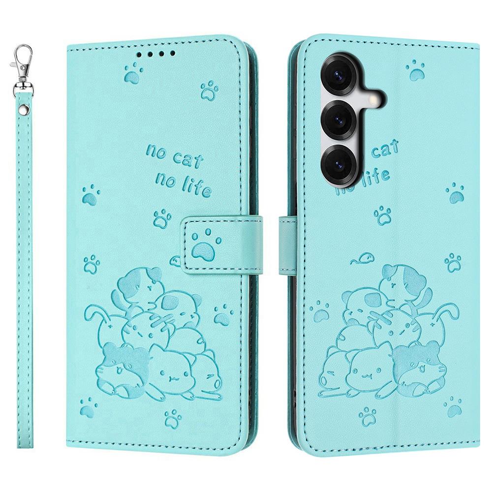 

For Samsung Galaxy S26+ Wallet Case Cats Imprint Leather Phone Cover with Strap