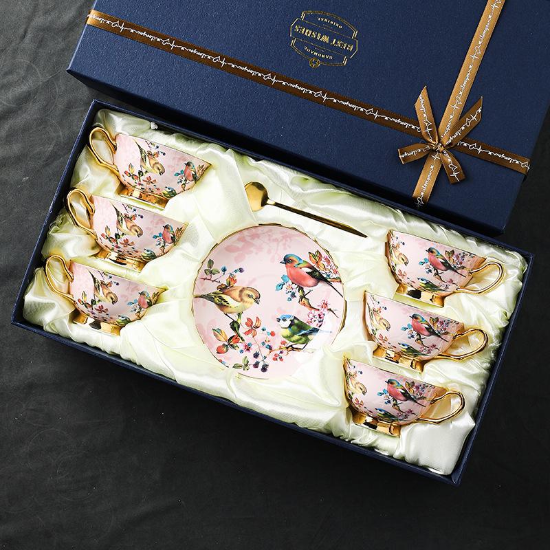British Afternoon Tea Set, Bone China Cups Saucers with Elegant Floral, Household Coffee Tea Ceremony, Luxury Decor