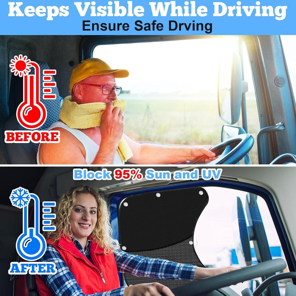 Upgraded 2PCS Side Window Sunshades For Semi Truck,Half Shade/Half See-Through Semi Truck Side Window Sun Blocker,UV Protection Semi Trucks Window