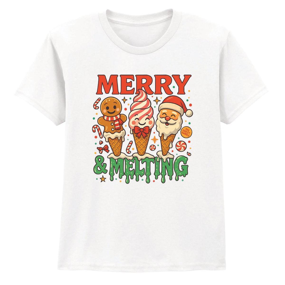 Merry & Melting Christmas Ice Cream Kids T-Shirt Boys Girls Holiday Tee 160