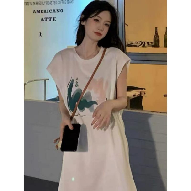 Платье-майка без рукавов средней длины до колена, облегающее, летнее M