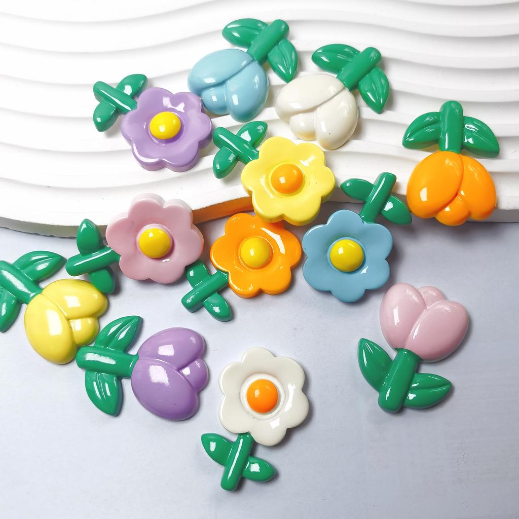100Pcs Flatback Resin Daisy Flowers Cabochons Mixed Color Sunflower Slime Charms for Jewelry Making Scrapbooking Embellishments