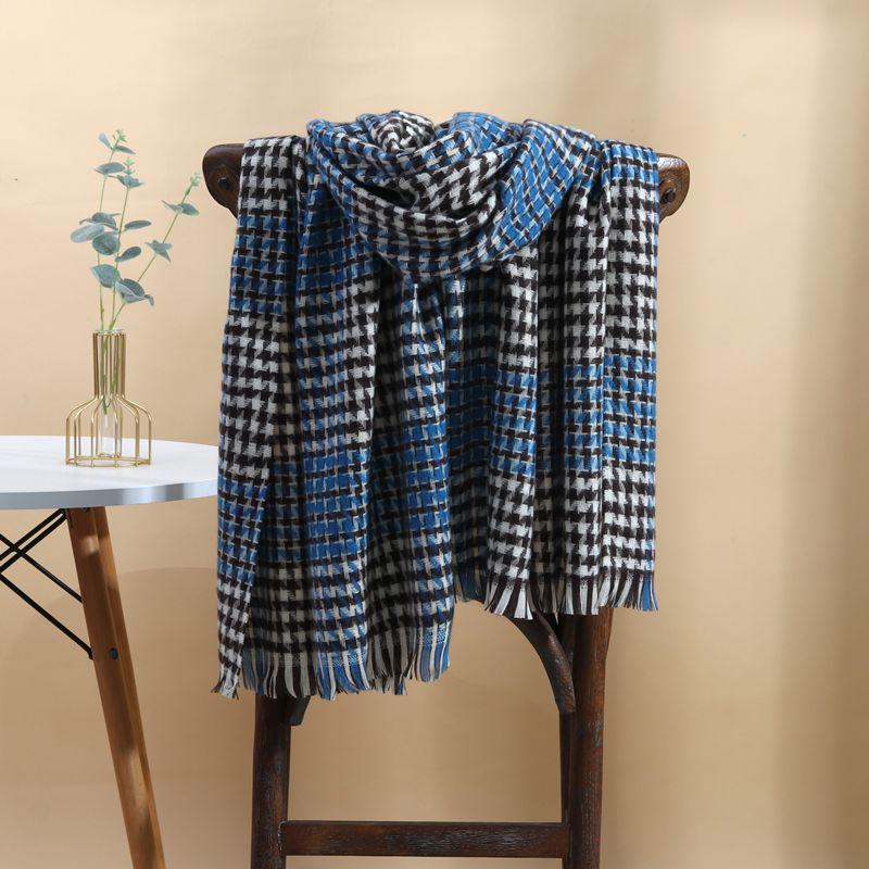 Women's Faux Cashmere Plaid Scarf - Korean Style, Thick & Warm Autumn/Winter Shawl