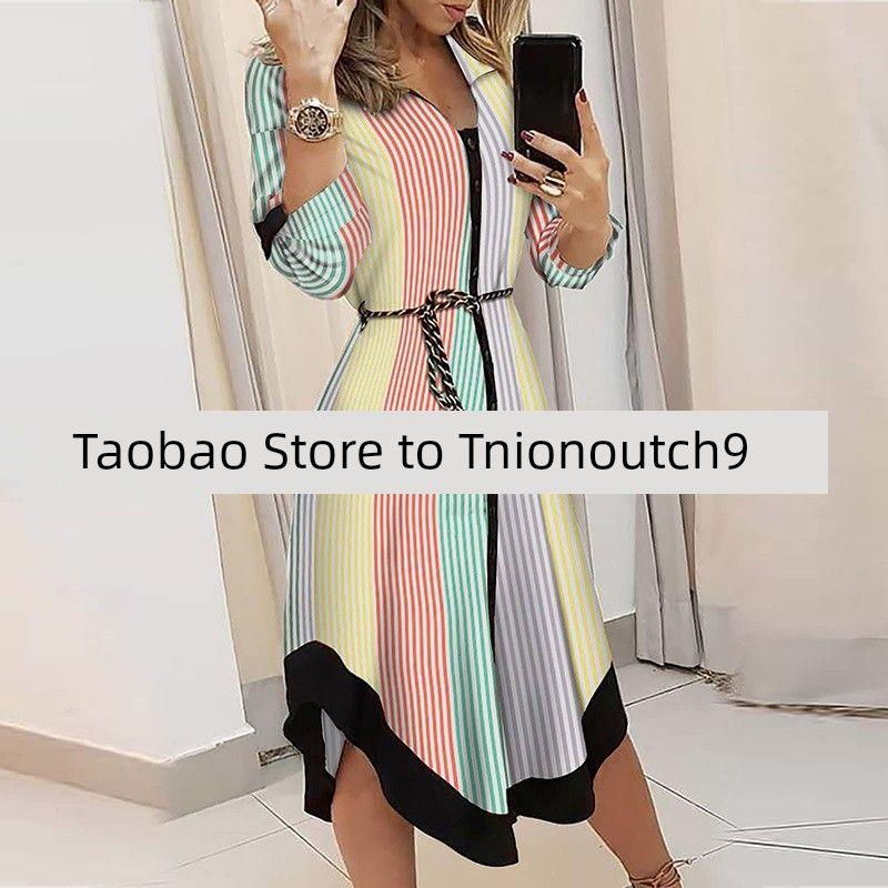 

2023 Temperament Comment V-Neck Lace up Dress Dress Black and White L
