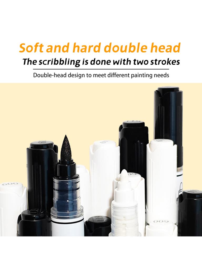 Black/White Large Capacity Dual Tip Permanent Acrylic Paint Pen for Art Supplies Fabric Paint, Markers for DIY Art Brush Pen Set