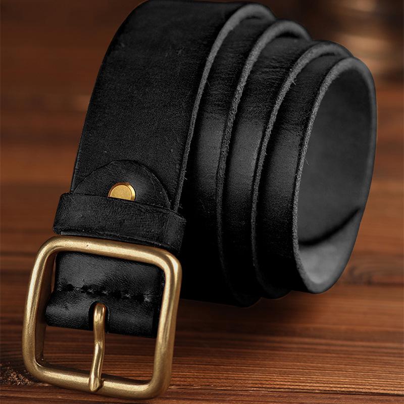 Men's Retro Cowhide Leather Belt, Durable & Versatile for Jeans & Business Attire