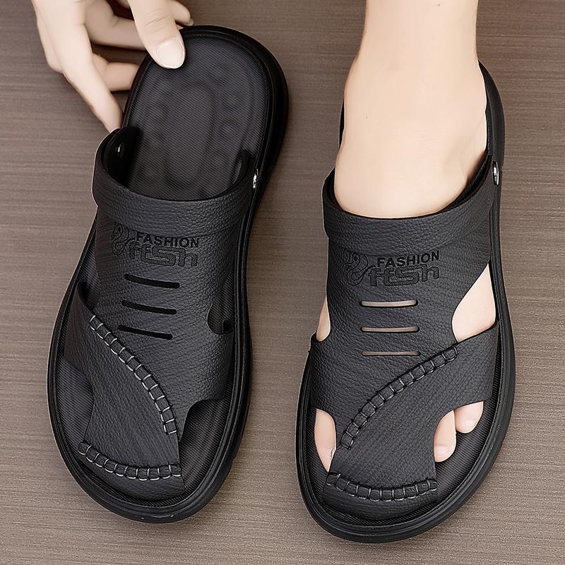 

Кожаные сандалии мужские дышащие пляжные тапочки 2024 новые летние мужские сандалии двойного назначения с мягкой подошвой и нескользящей головкой-мешком 39