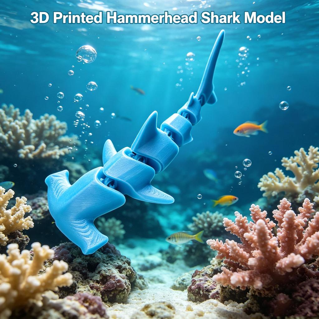 3D Printed Articulated Hammerhead Shark Model, Flexible Joint Sea Animal Figurine, Joints Creative Toy