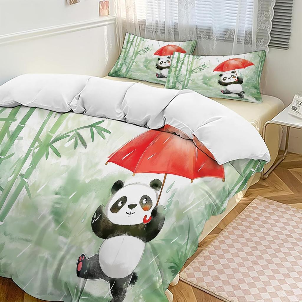 Cute Love Panda Bedding Set 3D Printed Lovely Animal Duvet Cover Set 3pcs Zipper Closure Quilt Cover Twin Double Queen King