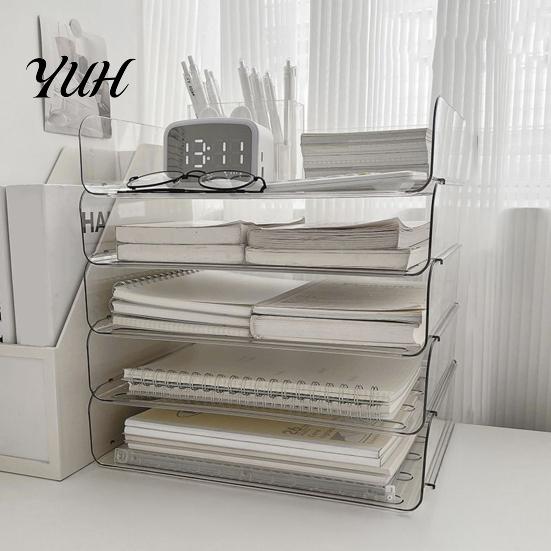 Clear Plastic Desk Organizer Large Capacity for Documents Files Letters A4 Paper Book Notes Mail, Stackable Tray Dormitory Tray, File Storage