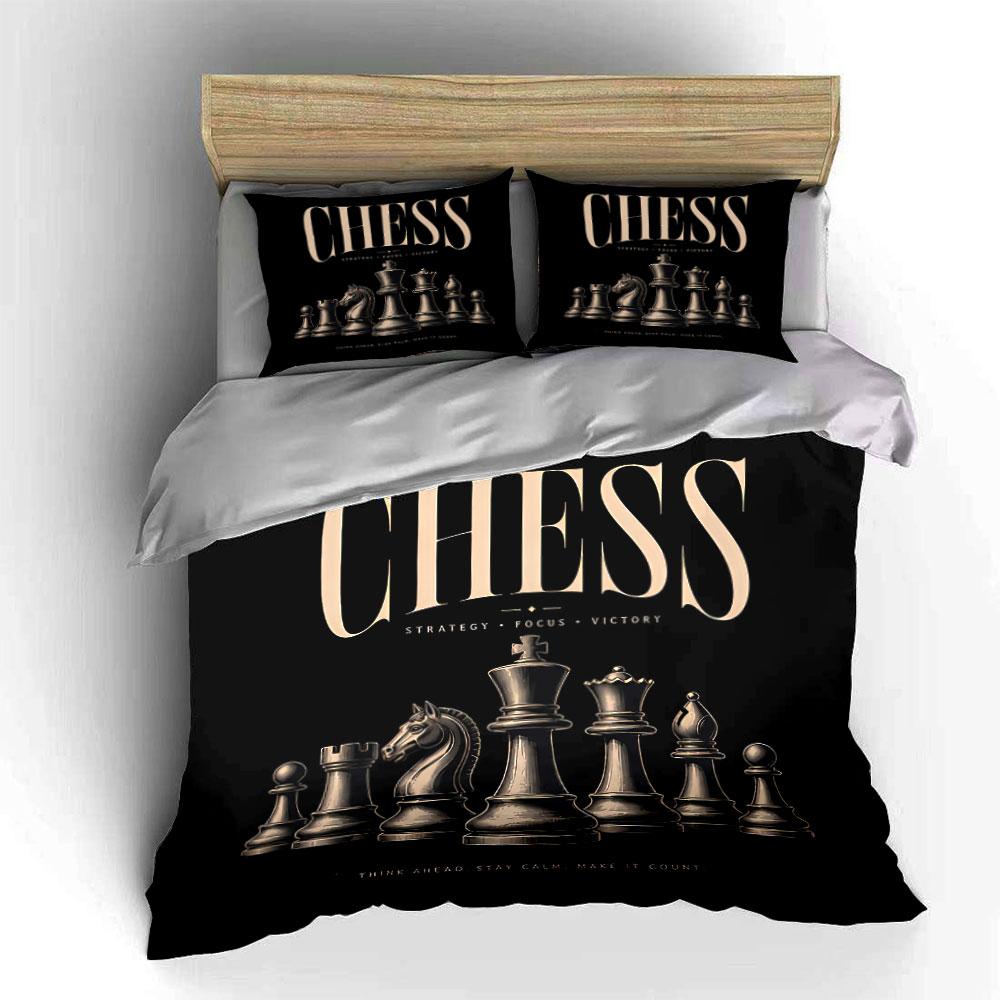 Chess Strategy Art Set Bedding Duvet Cover Set Duvet Cover Pillowcases  (1*Duvet Cover 2*Pillowcases, Without Duvet Insert)