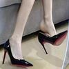 Autumn New 2024 Black Patent Leather Pointed Toe Red Rubber Sole Women's High Heels Party Shoes Sexy Women's Dress Stilettos