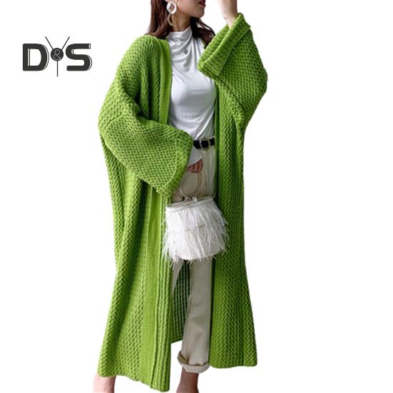 Spring Autumn Women Loose Fit Long Sweater Coat Long Sleeve Solid Color Ankle Length Open Front Knitting Cardigan Outwear