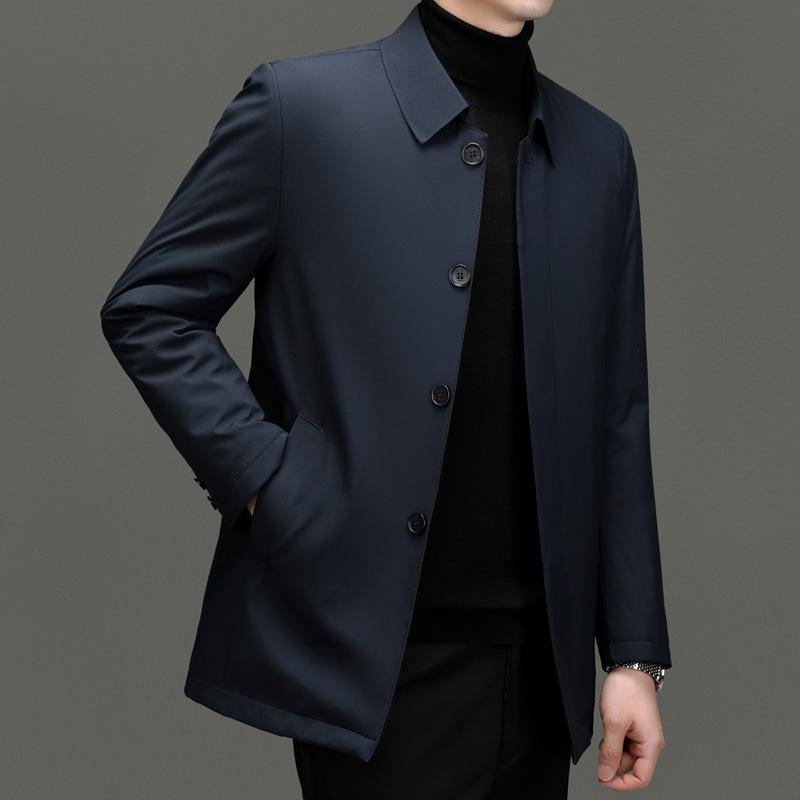 Men's Duck Down Lapel Jacket: Business Casual Warm Coat for Middle-Aged & Elderly