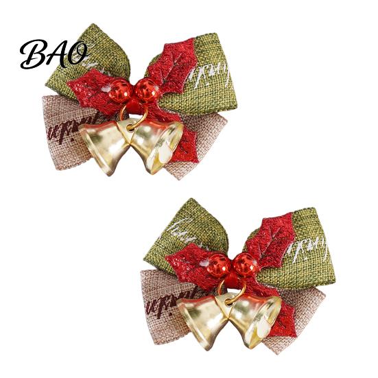 Holiday Gift Embellishments 2Pcs Christmas Bell Bow Embellishment, Fabric Ribbon Ornament for Atmosphere Decor Box Candy Doll Clothes, DIY Craft