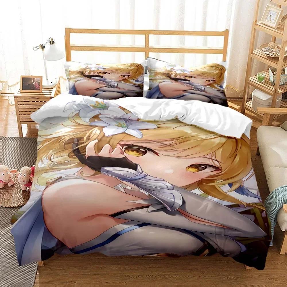 Genshin Impact Digital Comfortable Duvet Quilt Cover Pillowcase Bedding Set Children Bedroom Decoration Home Textile