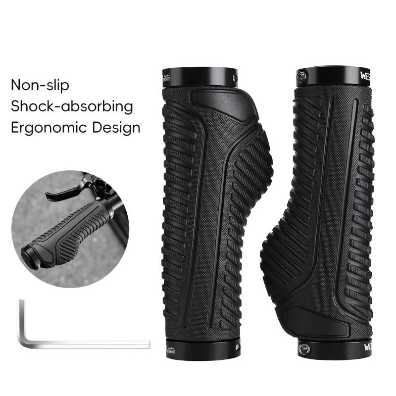 WEST BIKING Bike Grips Shock-absorbing Soft TPE Handlebar Grips Locked Ergonomic Comfortable MTB Road Bicycle Cycling Handlebar чёрный