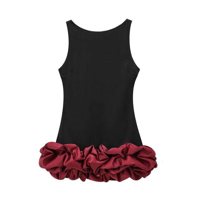 

Модный стиль 2024 Новая осенняя женская одежда Стильное белое короткое платье на бретелях без рукавов 8453777 Black Red S