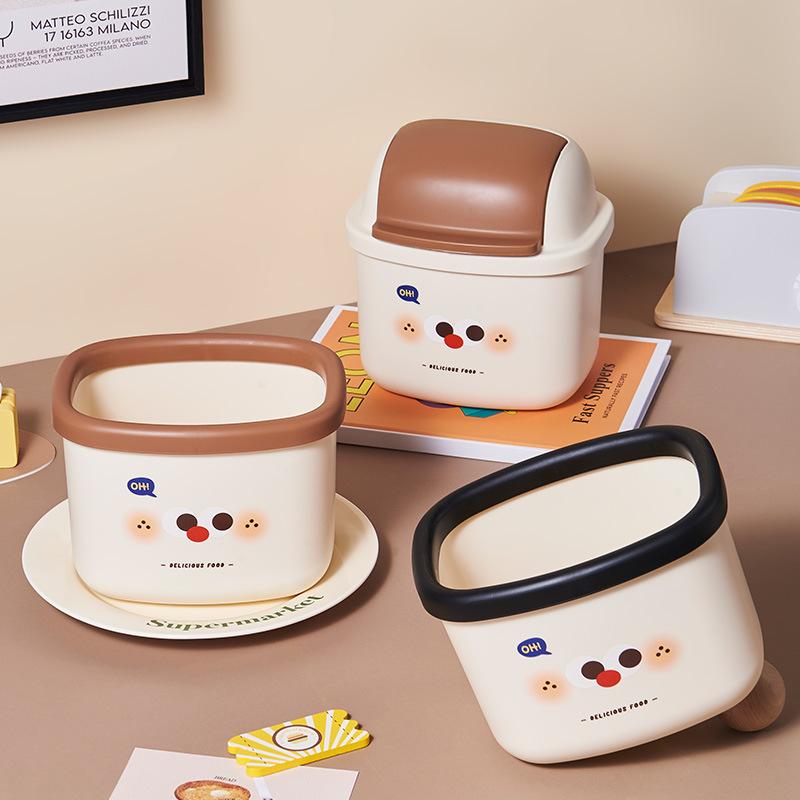 Desktop Mini Trash Can Small with Lid Student Dormitory Plastic Sundries Bin