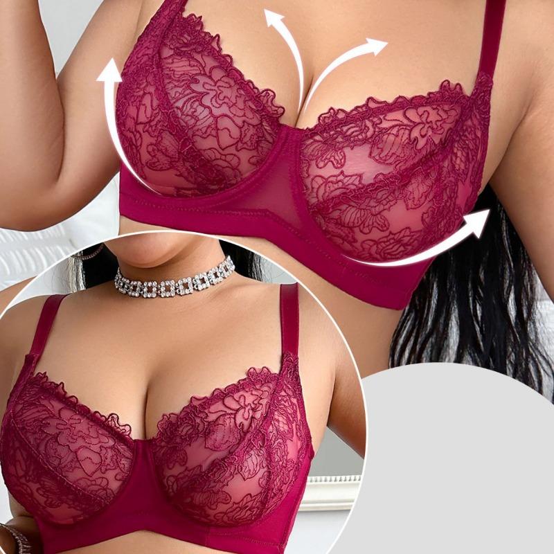 Sexy Comfortable Underwire Push Up Gathering Breathable Lace Plus Size Women Bra