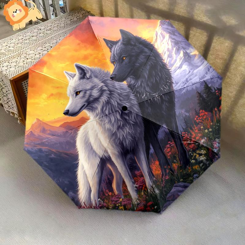 1 PC Automatic Folding Umbrella - Wolves Pattern, Portable & Foldable Design with 8 Ribs, Christmas Birthday Gifts