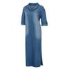Women Lmitation Cowboy Short Sleeve Fashion V-Neck Length Dress