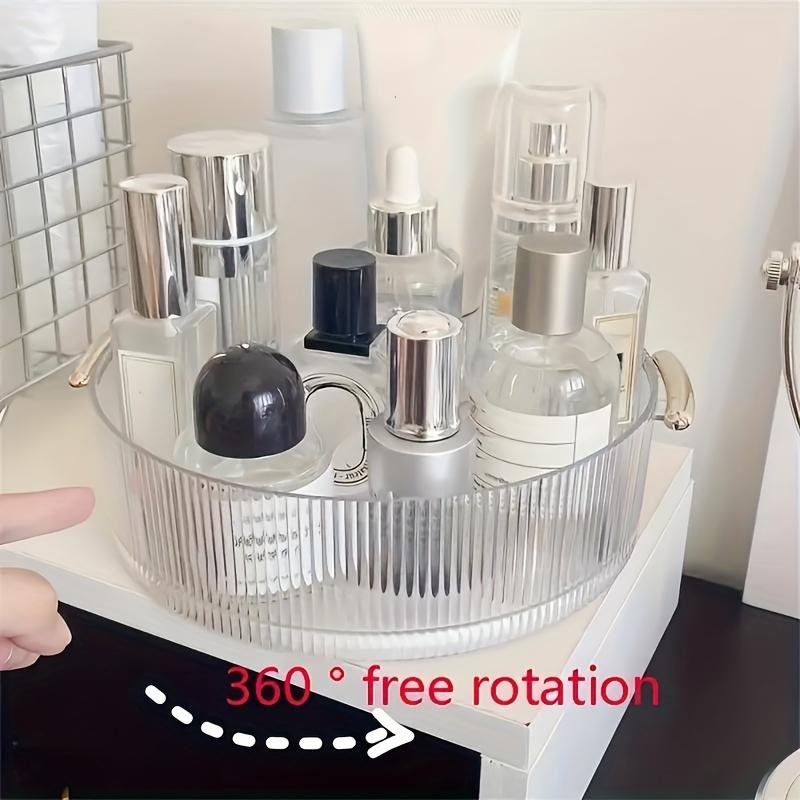 Transparent Plastic Cosmetic Storage Tray | 360° Rotating Countertop Organizer with Handle, Suitable for Perfume, Lipstick, Necklace, Jewelry