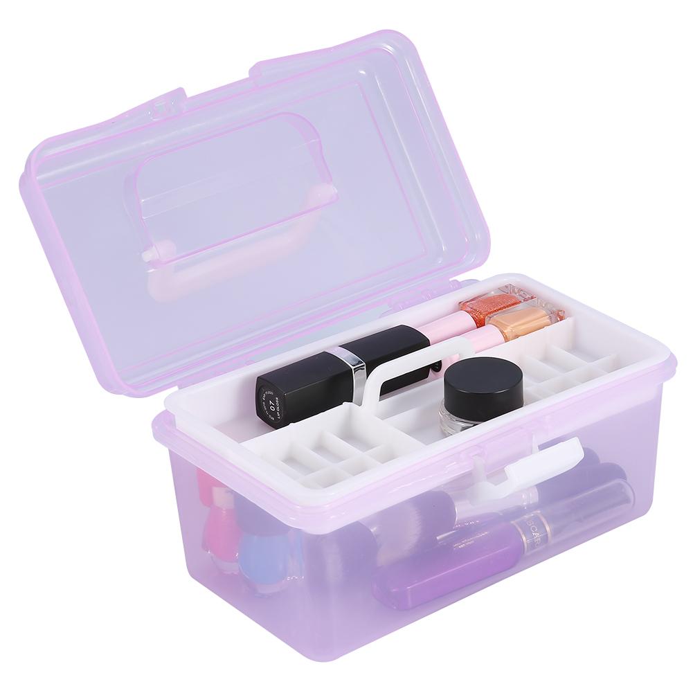 Multifunctional Nail Art Manicure Makeup Cosmetic Tools Container Storage Box Case(Purple S)