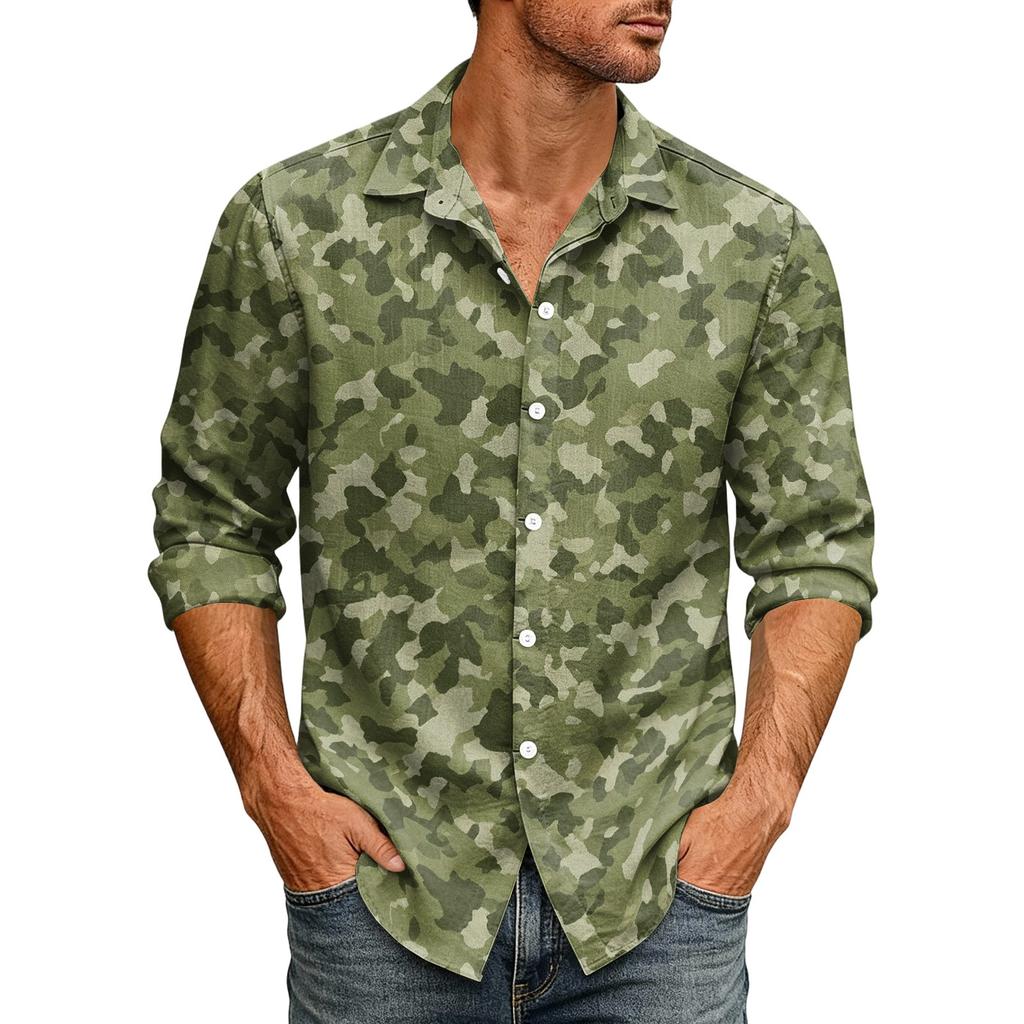 Men's Loose Fit Long Sleeve Shirt Casual Button Down Shirt with Classic Collar for Outdoor Daily Wear Breathable Fabric Suitable for Spring Autumn