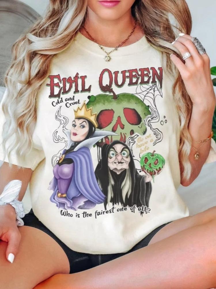 

2026 New Hot Sale Retro Villain Evil Queen Print WoUnisex Crew Neck Loose Plus Size Comfortable Short Sleeve TShirt S