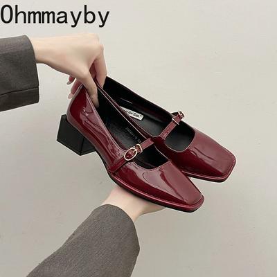 Nové jarní Tlustý podpatek Ženy Mary Jane Boty Móda Mělká hranatá špička Dámské Elegantní lodičky na svatbu