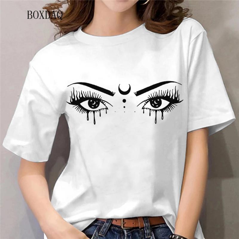 Mode Damen Shirts Abstraktes Augenmuster 3D-Druck Streetwear Damen Blusen Kurzarm O-Ausschnitt Weibliche Lässige Übergroße Oberteile