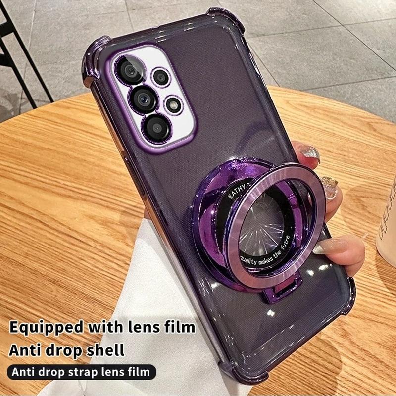 

Чехол-подставка с гальваническим покрытием для Samsung Galaxy A17 A07 A56 A36 A26 A16 A55 A53 A52 A33 A25 A23 с магнитной беспроводной зарядкой A05 фиолетовый