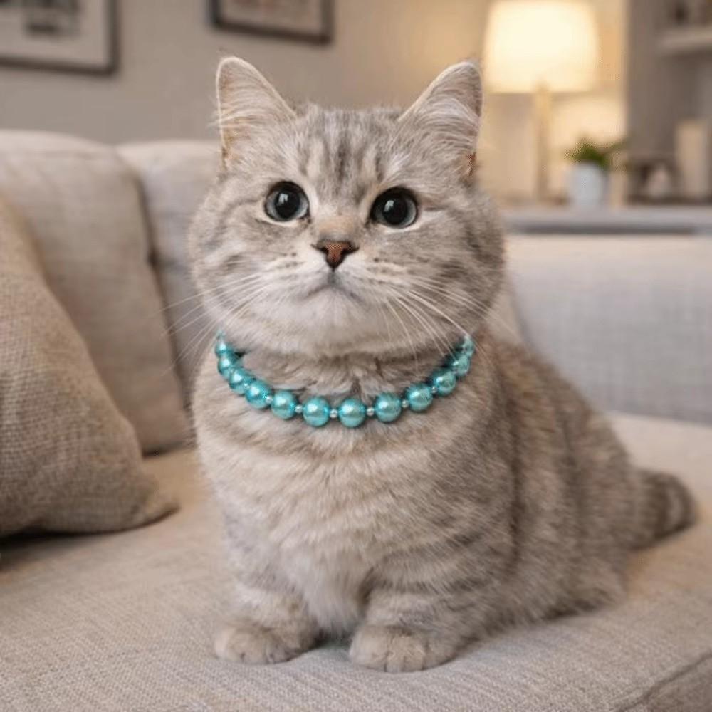 Lace Bow Decor Bling Cat Necklace Imitation Pearl Dog Neck Jewelry  Pet Daily Wear