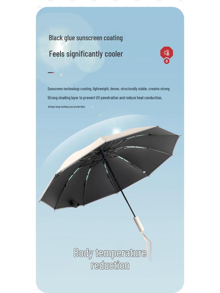 Dual-Purpose Automatic Folding UV Umbrella with 20 Ribs - Reinforced Black Glue for Sun and Rain Protection