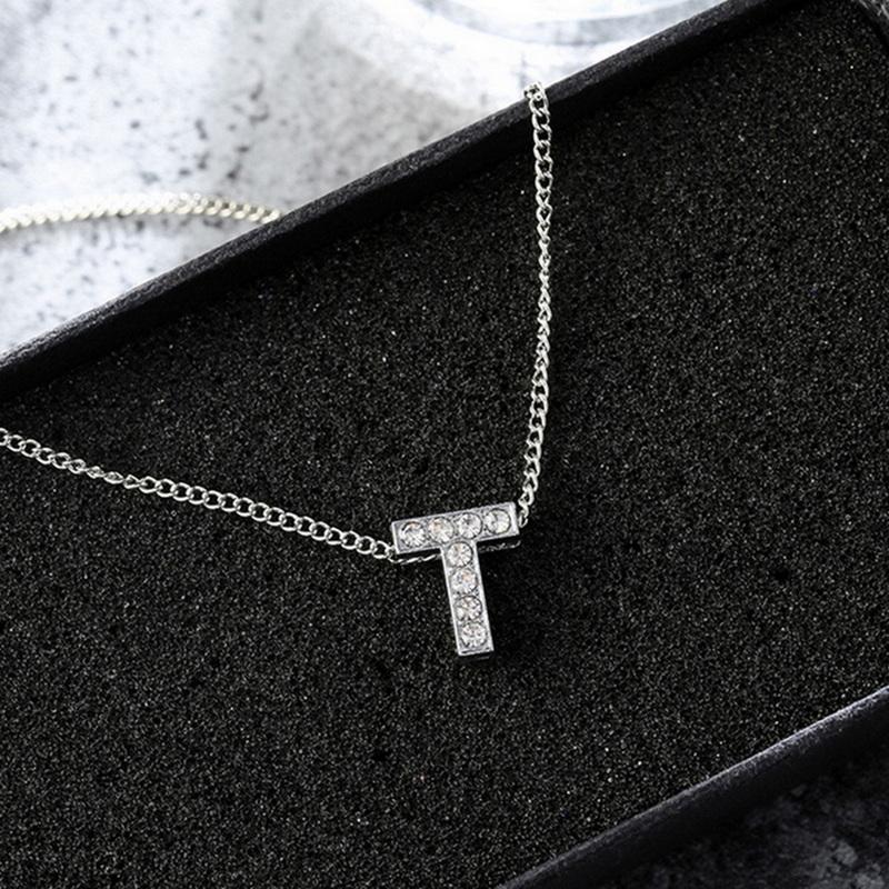 Colier cu sclipici, cu incrustație de strasuri cu 26 de litere, lanț pentru claviculă, bijuterii pentru cuplu, colier cu pandantiv cu litere AZ pentru femei