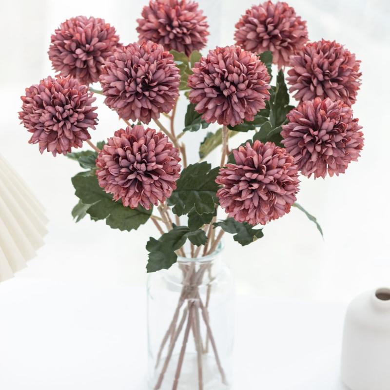 Artificial Flowers Silk Ball Chrysanthemum Wedding Bridal Bouquet Table Windowsill Festival Room Decor Diy Gift Po Props