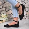 Women's Retro Mary Jane Shoes, Black Low-Top Square-Toe Ankle Strap Flat Shoes