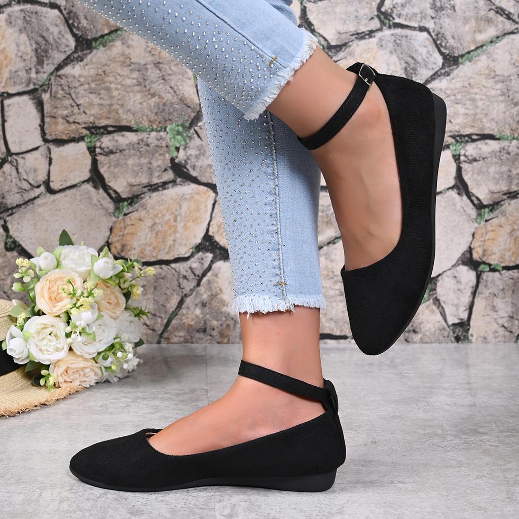 Women's Retro Mary Jane Shoes, Black Low-Top Square-Toe Ankle Strap Flat Shoes
