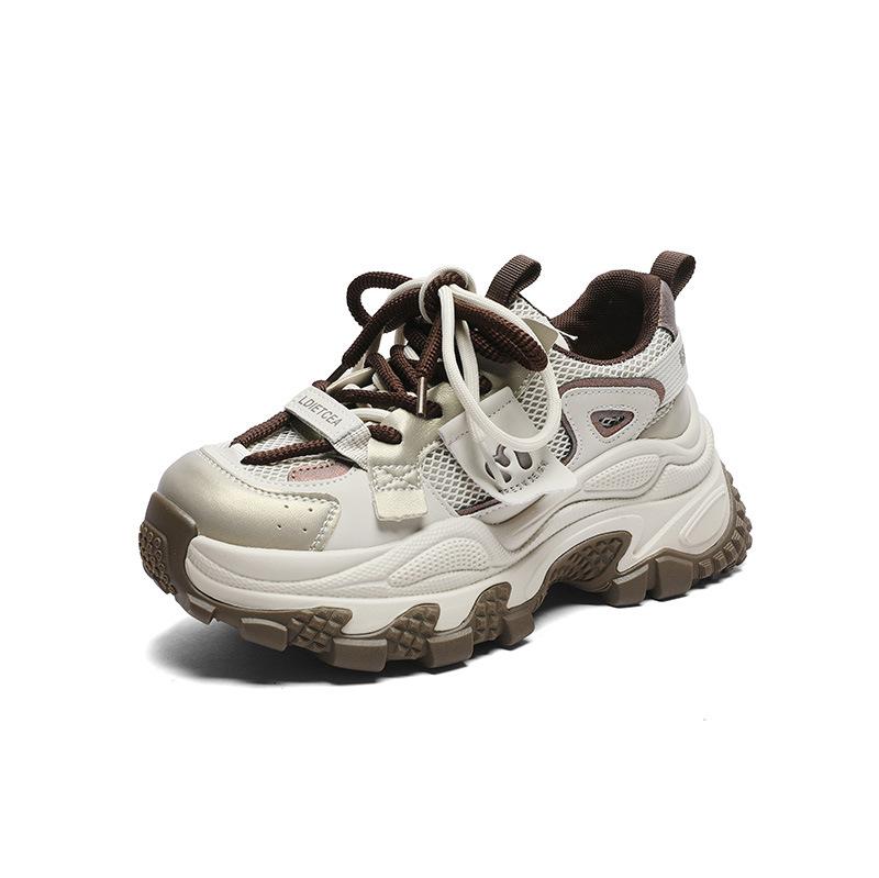 

7CM height-increasing small dad shoes women s spring and summer 2025 leather mesh breathable thick-soled casual sports shoes ins 40 коричневый