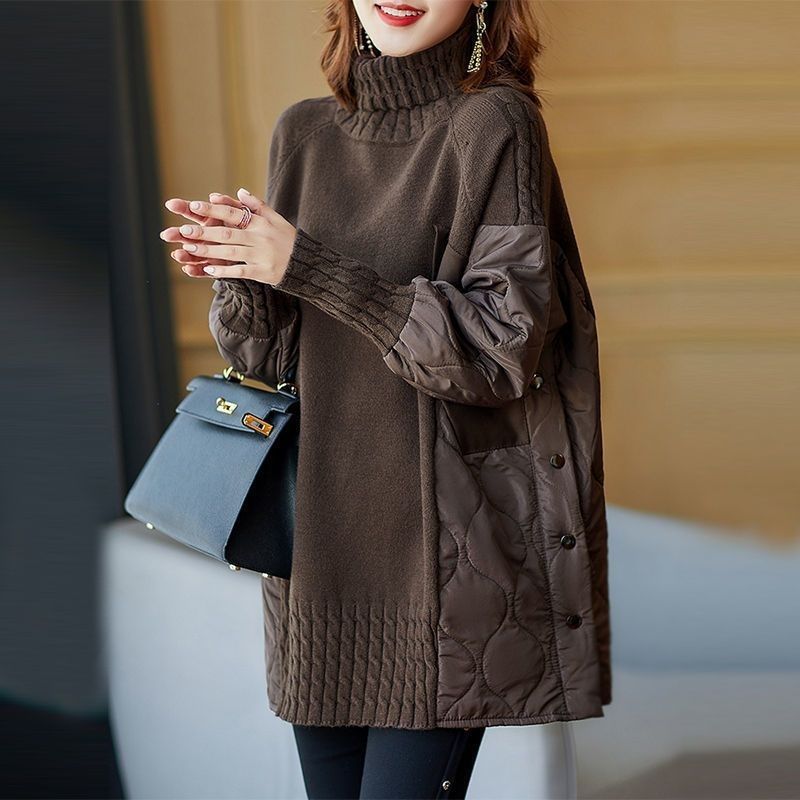 Suéter de Señora Otoño Primavera Casual Manga Larga Cuello Alto Tejido Suéteres Tops Coreano Suelto Suéteres Jerseys de Mujer