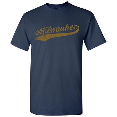 Milwaukee City Script - Baseball Heimatstadt Sportteam T-Shirt - Marineblau