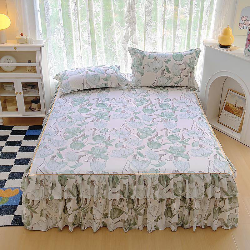 Double Bed Skirt Simple Style Bedspread Queen Size Bed Cover Breathable Mattress Protector Falda De Cama (Pillowcase Need Order)