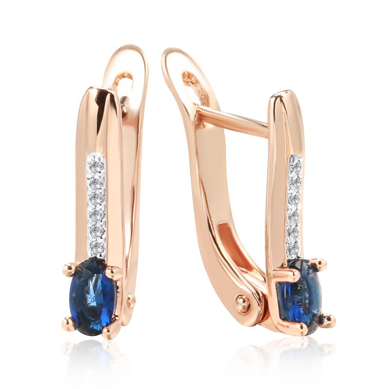 

Luxury Rose Gold Color Plated Earrings For Women Blue Natural Stone Vintage Bride Wedding Daily Fine Jewelry